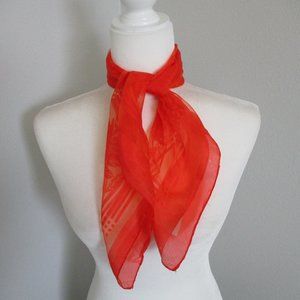 1950s orange floral chiffon scarf